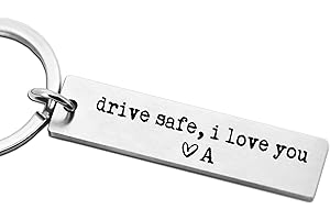 CYLDGNS Drive Safe I Love You Keychain Personalized Initial Engraved Gift Custom Gift for Boyfriend for Husband Valentine's Day Gift for Him (Initial A)