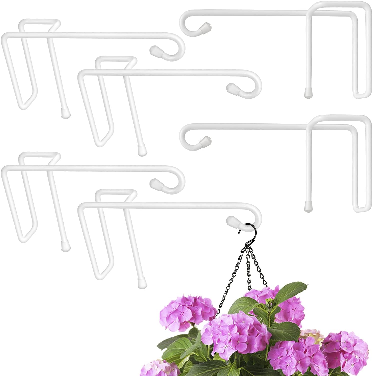 Outdoor Hanging Brackets - Vinazone Vinyl Fence Hooks for Hanging, Heavy Duty Patio Hangers, Outdoor Fence Hangers for Hanging Flower Baskets, Wind Chimes, Planters, Bird Feeders, Lights, Lanterns - 6 Pack - White Color