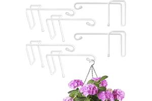 Vinazone Vinyl Fence Hooks for Hanging, Heavy Duty Patio Hangers, Outdoor Fence Hangers for Hanging Flower Baskets, Wind Chimes, Planters, Bird Feeders, Lights, Lanterns - 6 Pack - White Color