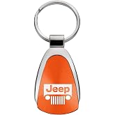 Jeep Genuine Grille Orange Logo Metal Chrome Tear Drop Key Chain Ring Fob | Shiny Chrome (Orange)