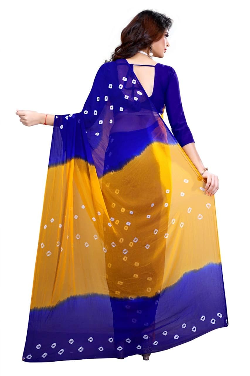 amyaa fashion women's chiffon saree (yellow & blue_ free size)