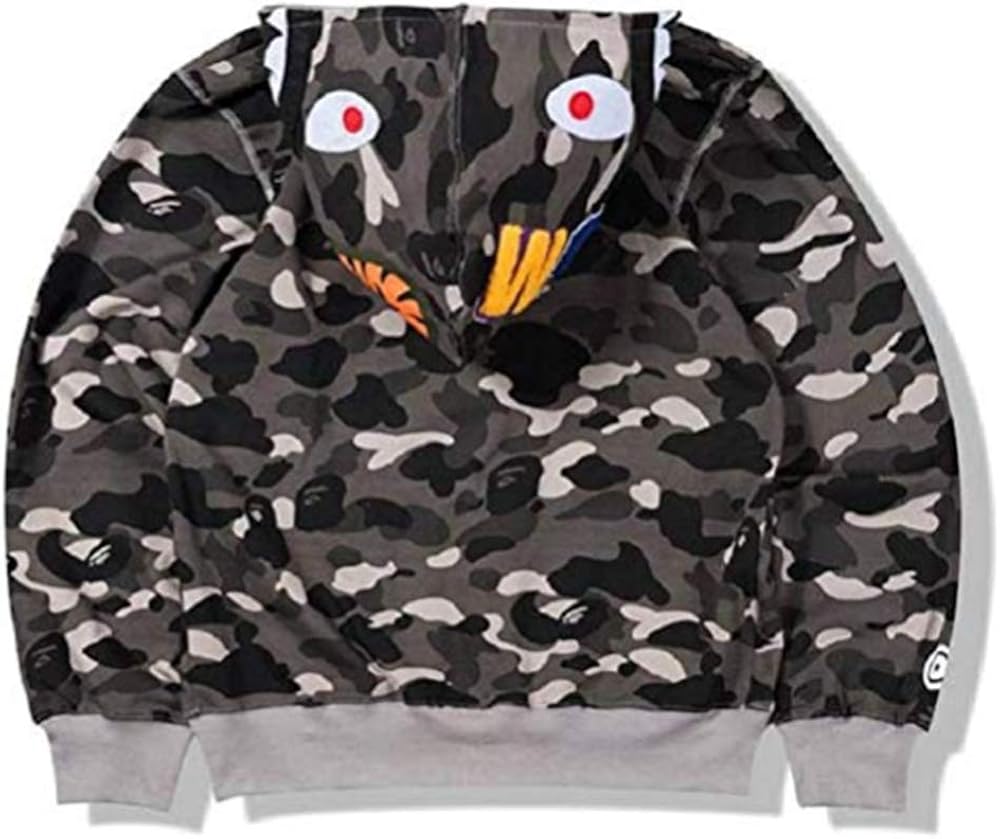 Bathing Ape Bape Shark Jaw Camo Full Zipper Hoodie Men's Sweats Coat Jacket