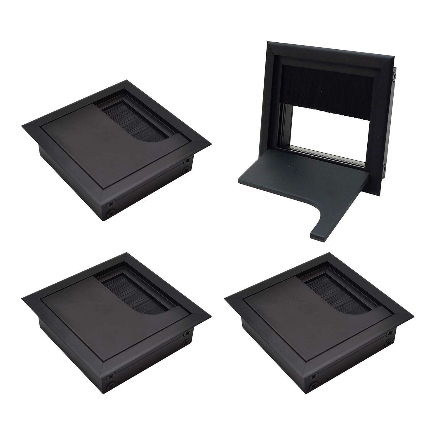 LIKERAINY Cable Bushing Desk Table Grommets 80x 80mm Cable Outlet Tidy Cover Insert Square Cube Wire Organiser Aluminum Anodised Black Pack of 4 โ image 1