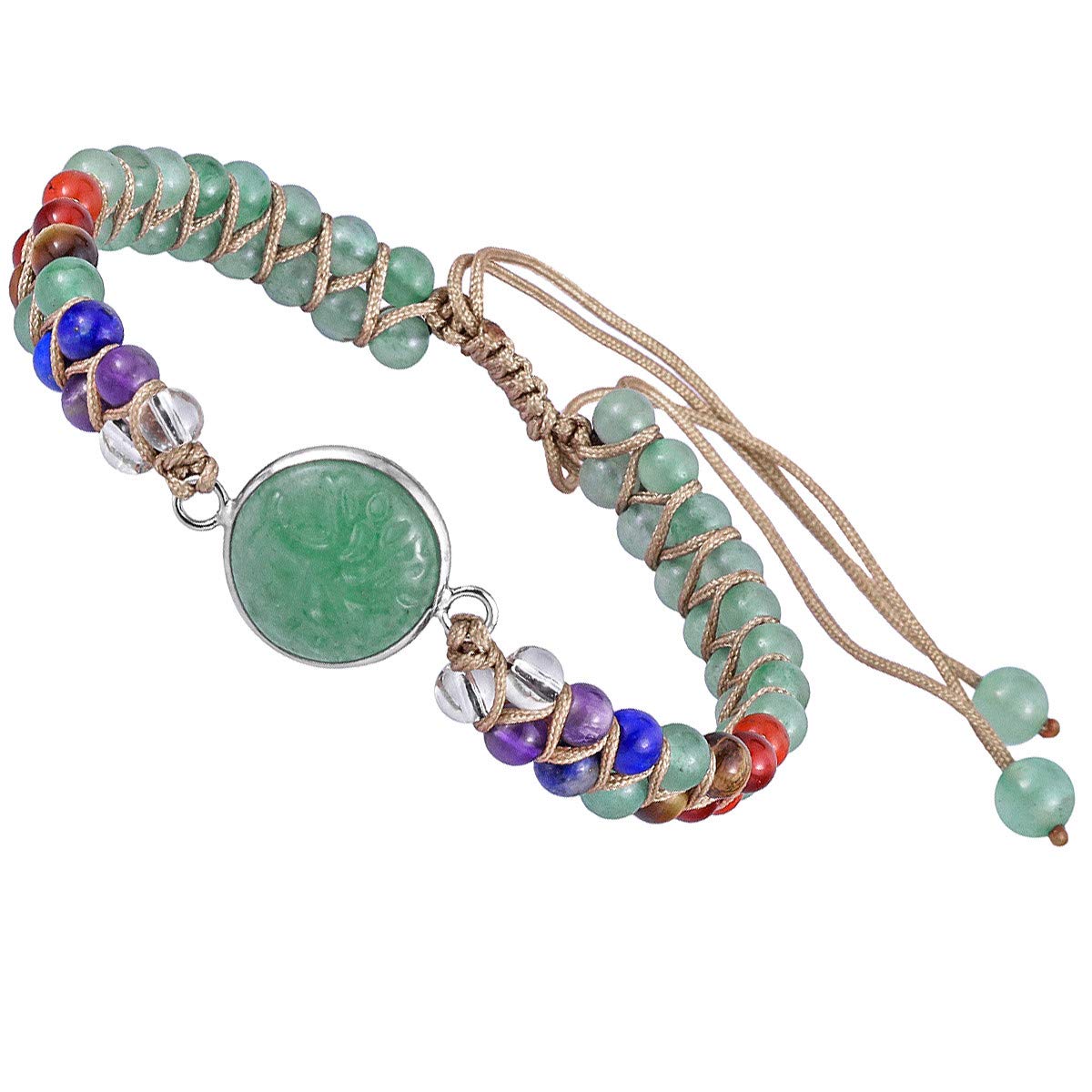 KYEYGWO 7 Chakras Crystal Green Aventurine Stone Beads Bracelet for Women and Men, Tree of Life Charms Adjustable Bangle for Prayer Balancing Yoga Meditation