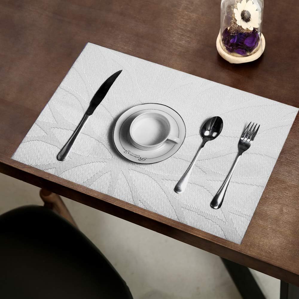 HEBE Placemats Set of 6, Non-Slip Washable Place Mats,Heat Resistant Kitchen Tablemats for Dining Table Dinner Table (White): Home & Kitchen