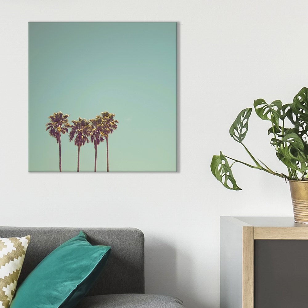 wall26 - Square Canvas Wall Art - Retro Style Tall Palm Trees in California - Giclee Print Gallery Wrap Modern Home Decor Ready to Hang - 16x16 inches
