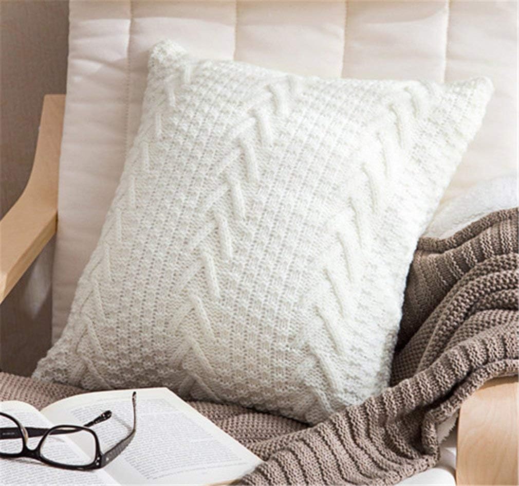 Decorative Throw Pillow Covers Cotton Knitted Pillow Case Soft Cushion Cover Double-Cable Knitted Pillow Cover Case for Living Room Bedroom