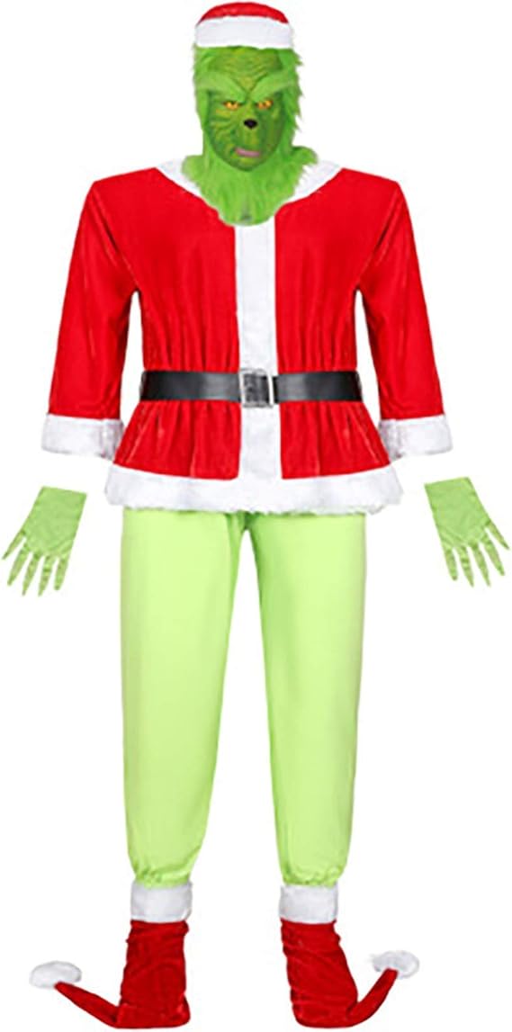 Amazon Co Jp サンタクロースのスーツ メンズサンタクロースクリスマスオタク緑髪グリンチグリンチコスプレクリスマスコスチューム 服 ファッション小物