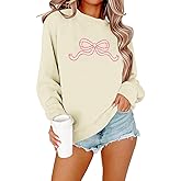 Wedsadl Cute Pink Bow Sweatshirt Women Preppy Aesthetic Graphic Sweatshirts Coquette Hoodie Pullover Long Sleeve Shirts