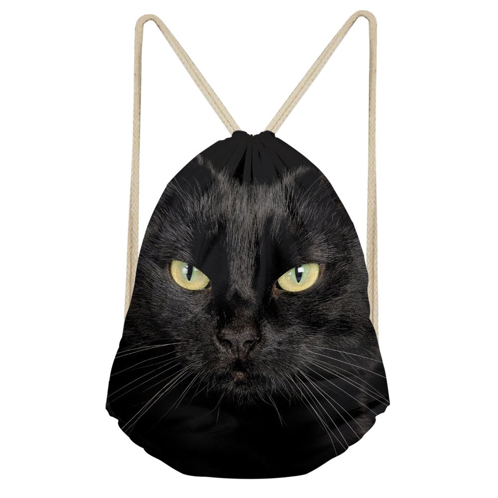 UOIMAG Black Cat Drawstring Bag for Women Kids Sports Gymsack Drawstring Shoulder Bags for Casual School Travel Storage Pouch