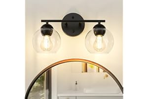 Emak 2-Light Black Bathroom Light Fixtures Over Mirror, Globe Bathroom Vanity Lights with Clear Glass Shade, VL114-BKL-2