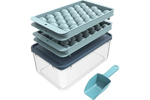 ICEDIVER Sphere Ice Cube Trays with Lids & Bucket - Makes 66 Small Round Ice Cubes for Freezer (2 Blue Trays)