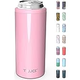 TILUCK Skinny Can Cooler for Slim Beer & Hard Seltzer, Stainless Steel, Doucle-Walled Stainless Steel Insulated Slim Cans, Standard 12 oz (Glitter Blush)