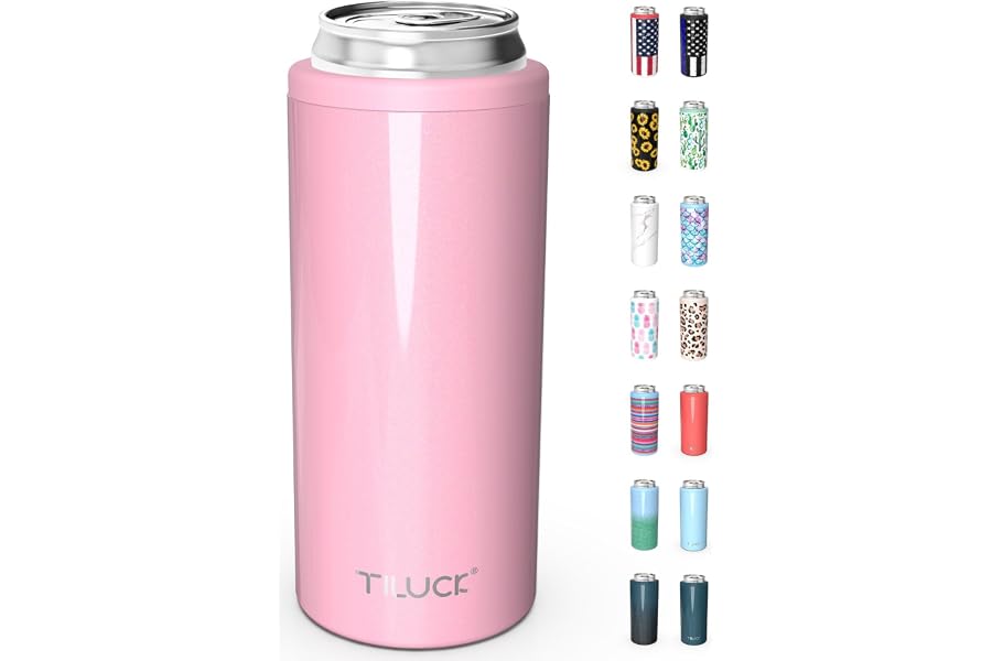 TILUCK Skinny Can Cooler for Slim Beer & Hard Seltzer, Stainless Steel, Doucle-Walled Stainless Steel Insulated Slim Cans, St Book