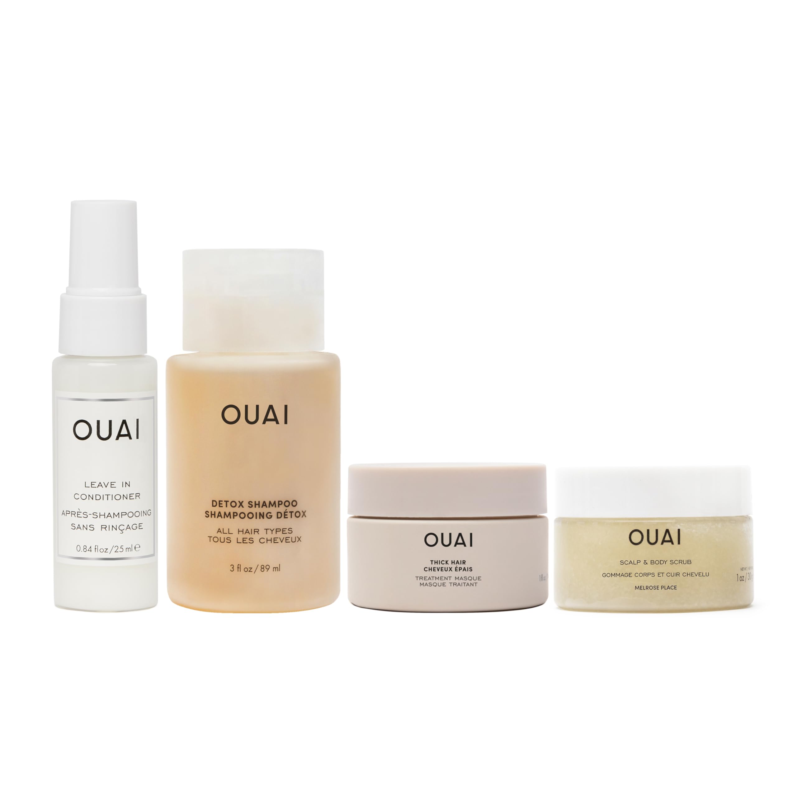 Photo 1 of OUAI Travel Kit - Includes Travel Size Leave In Conditioner, Detox Shampoo, Thick Hair Mask, Scalp & Body Scrub (4 Count)