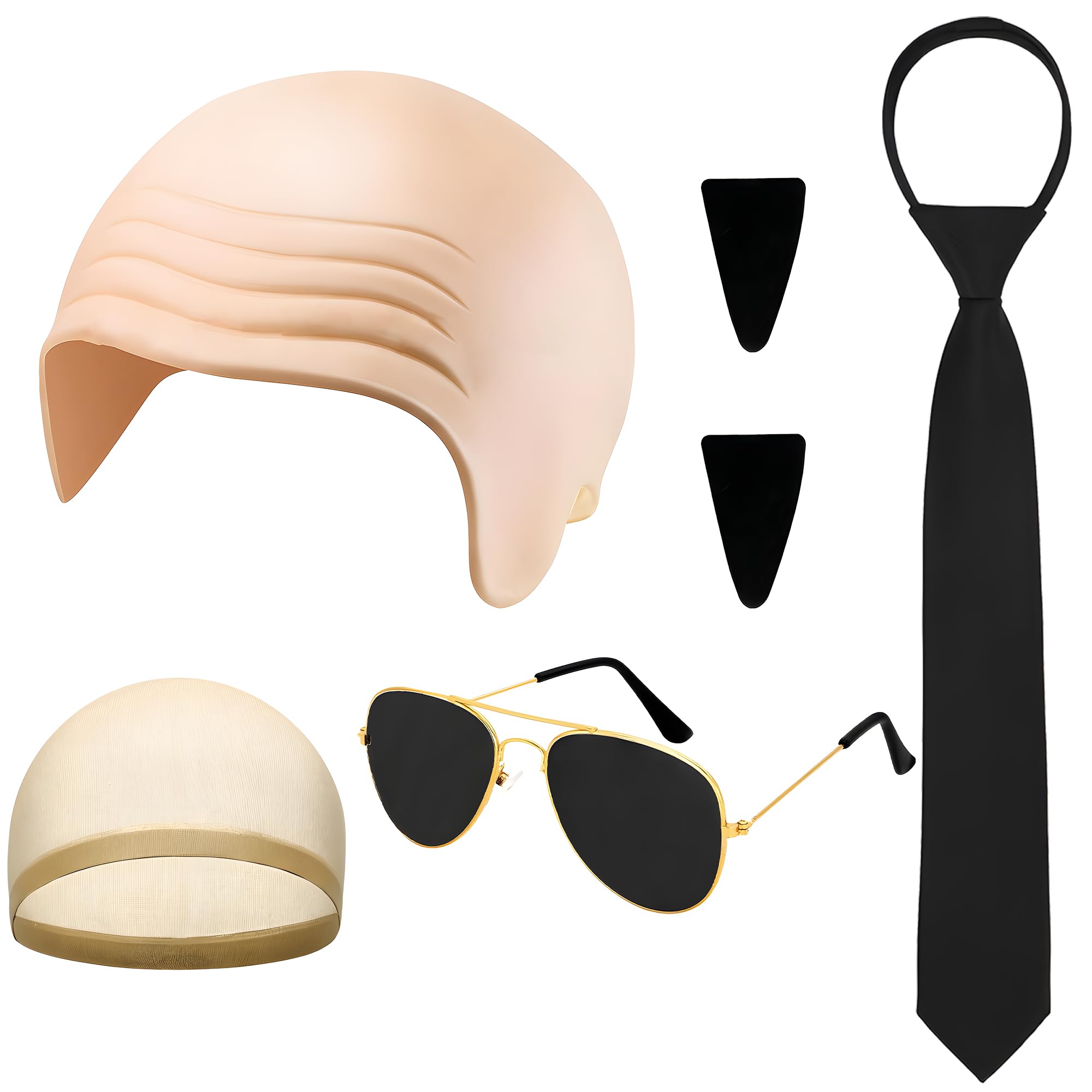 MOSNOW Bald Caps Halloween Inflatable Costume Bald Cap -6 Pcs Complete Costume Set with Latex Bald Cap, Mustache & Bow Tie for Adults, Halloween Parties, Music Events, and Cosplay