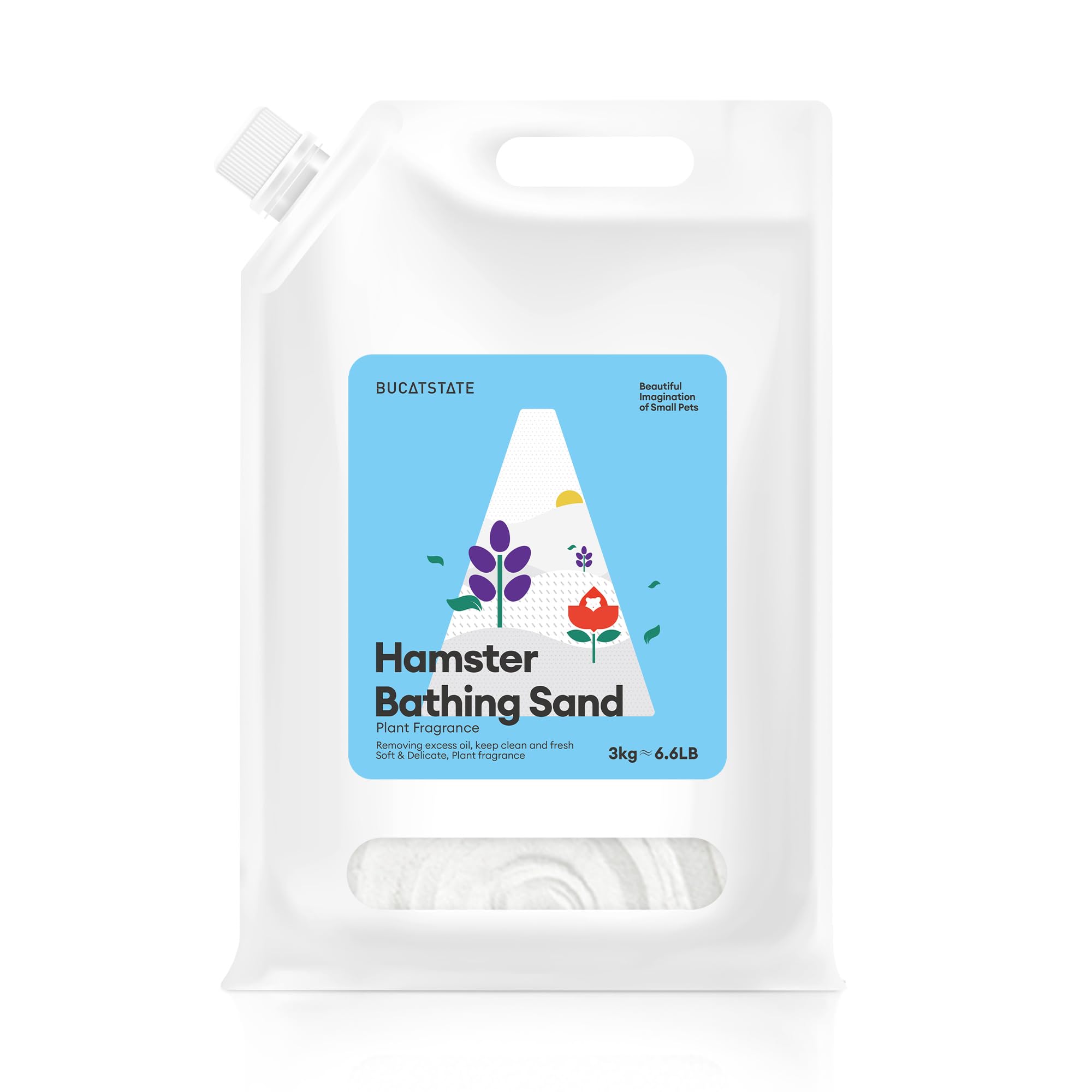 BUCATSTATE Hamster Sand with Pour Spout, 3KG Chinchilla Sand, Natural Desert Bathing Sand No-Dust Potty Litter Sand for Hamster Gerbil (Plant Scented)