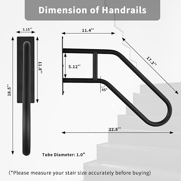 HANDRAILS FOR OUTDOOR STEPS,STAIR RAILING INDOOR1-3 STEP,PORCH RAILING & DECK HAND RAIL WALL MOUNTSTAIR HAND GRAB BARS,U-SHAPED SAFETY HANDRAILS