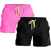 YnimioAOX 2 Pack Men's Swim Trunks Quick Dry Beach Shorts with Mesh Lining