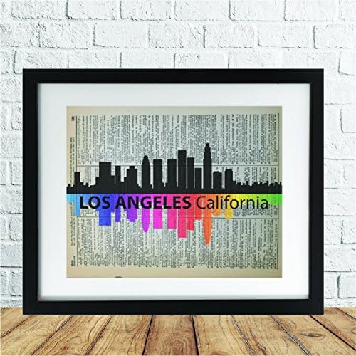 Upcycled Vintage Dictionary Art Print - Los Angeles California Skyline - 8x10 Unframed