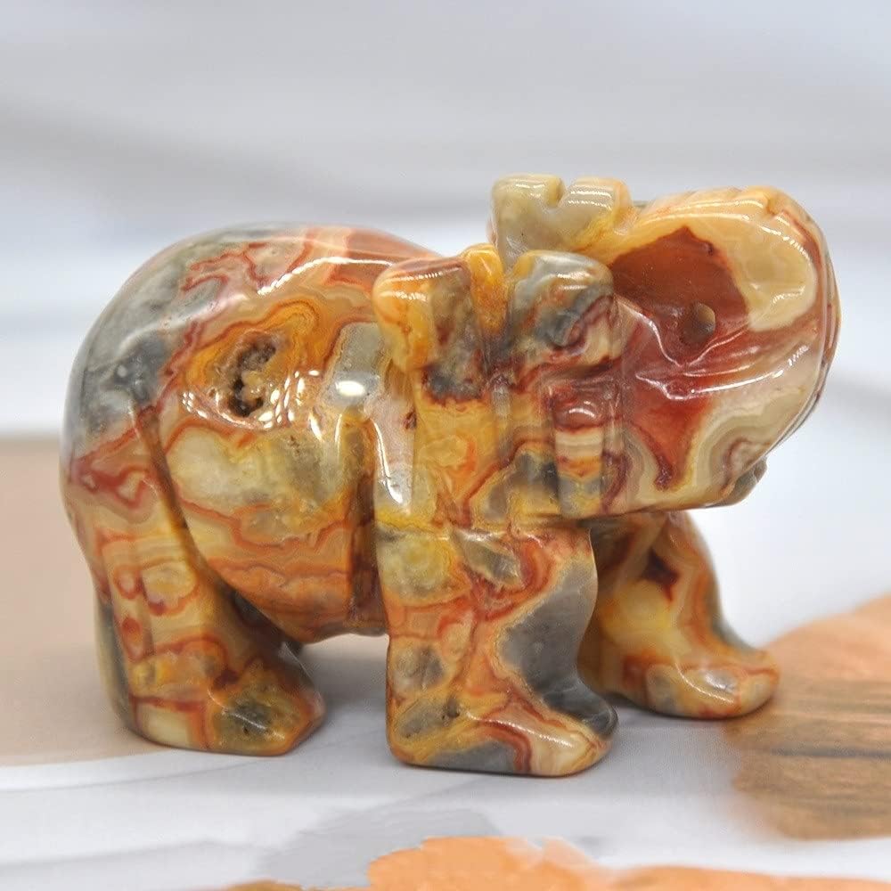 Hardscaping Materials - HXSCOO 1PCS Elephant Statue Figurine Natural Crystal Amethyst Rose Quartz Jasper Animals Stone Carved Feng Shui Home Office Craft Decor (Color : Crazy Agate, Size : 1.5 Inch)
