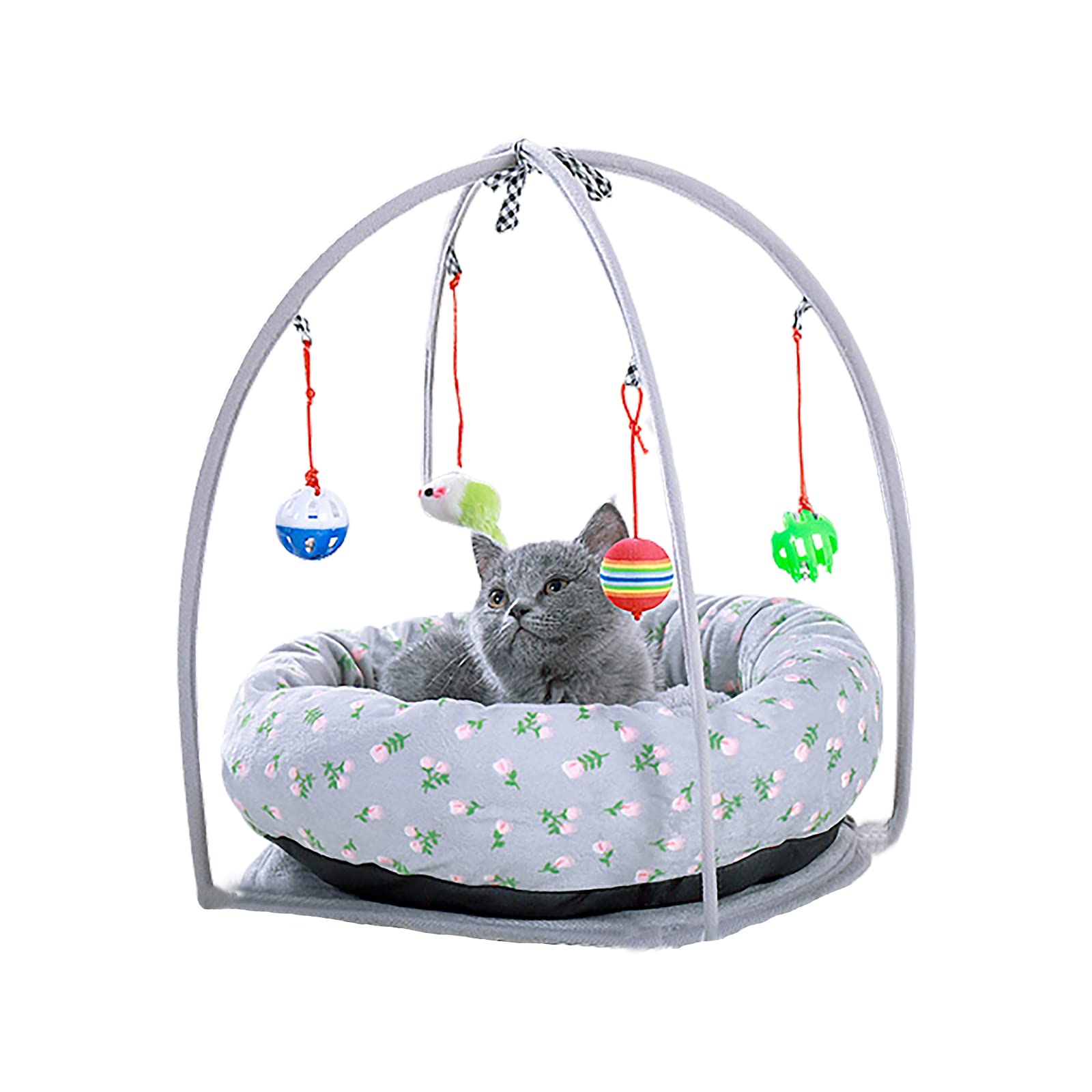 SH Pet Cat Bed Activity Play Mat Pet Padded Bed with Hanging Toy, Helps Cats Get Exercise and Stay Active, Best Cat Bed Tent Cushion Mat Kitten Mat for Cats or Small Dogs