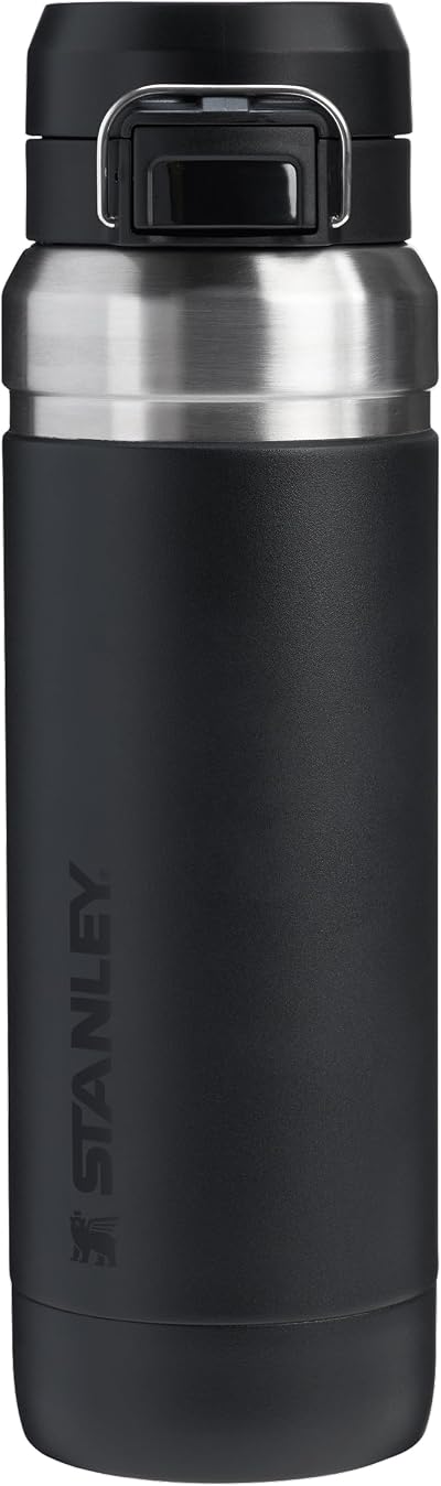 Stanley 1.06L Quick Flip Stainless Steel Water Bottle Black 18h Cold 2.5d Ice