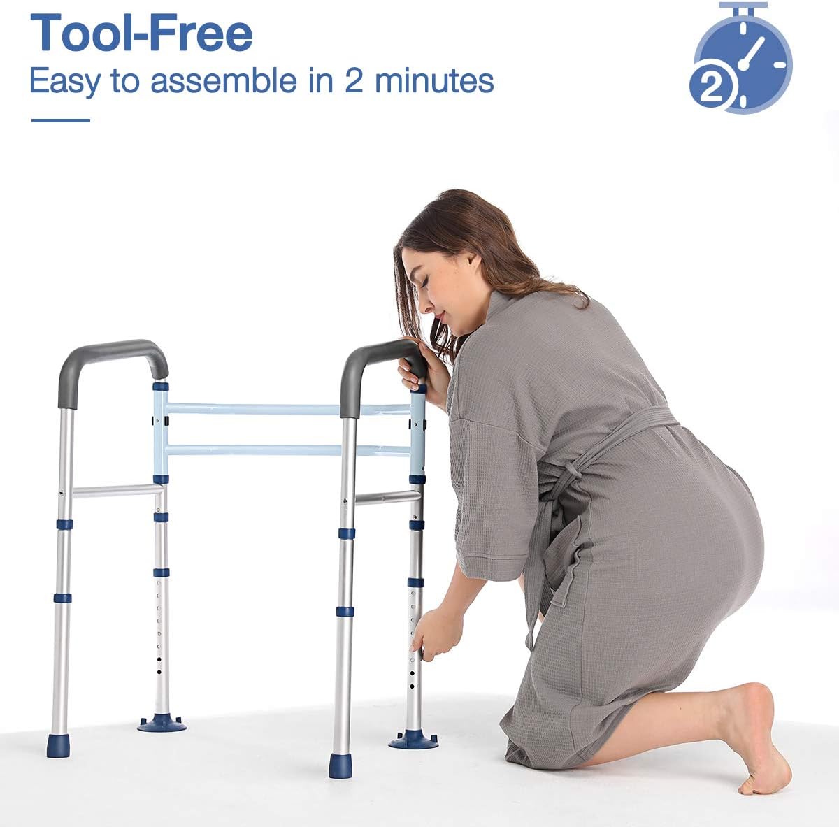 GreenChief Stand Alone Toilet Safety Rail with Free Grab Bar - Heavy Duty Toilet Safety Frame for Elderly, Handicap and Disabled - Adjustable Freestanding Toilet Handrails Helper, Fit Any Toilet : Health & Personal Care