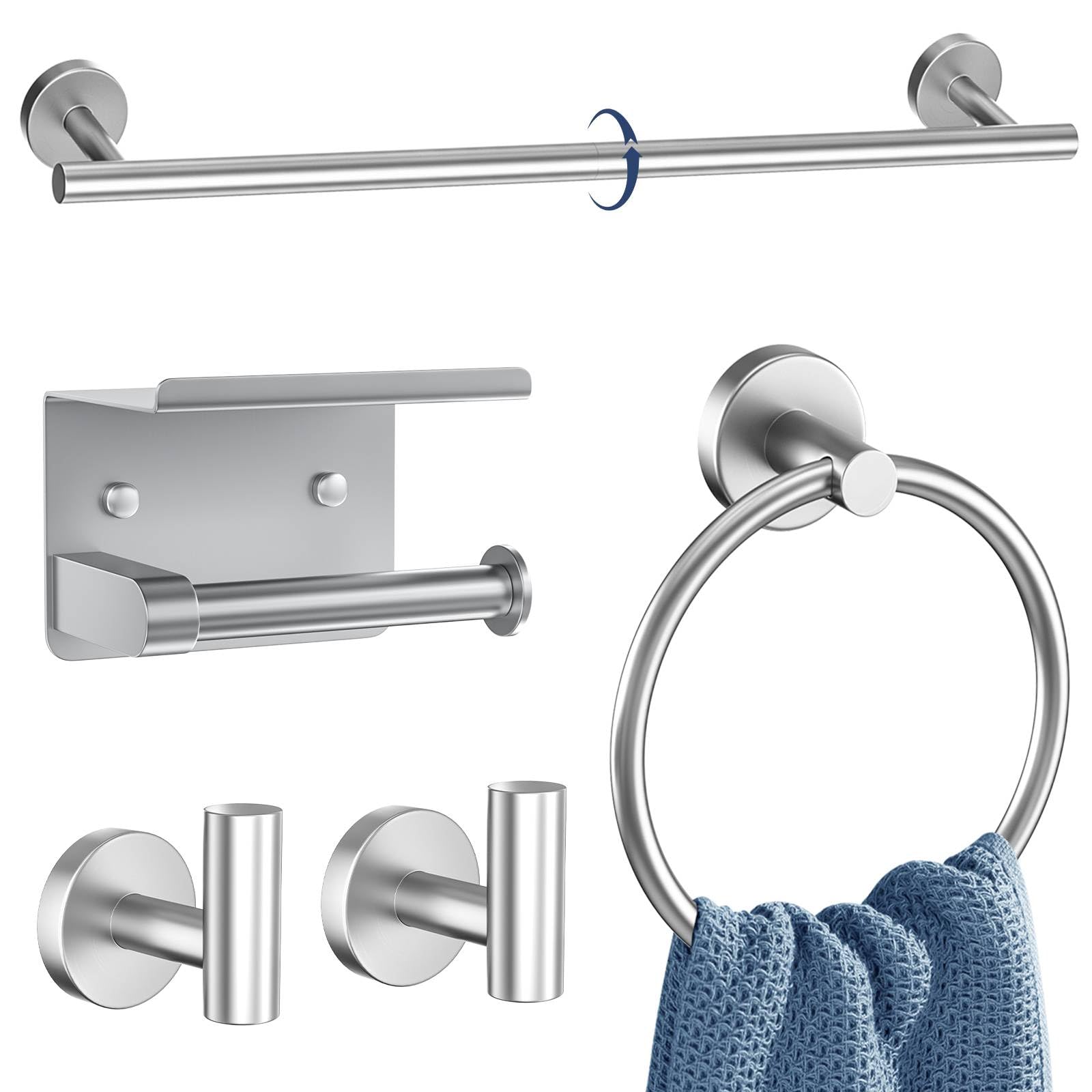 Photo 1 of 5 Pieces Bathroom Hardware Set Brushed Nickel Towel Bar Set Round Towel Holder Set Upgraded Paper Towel Holder with Shelf Stainless Steel Wall Mounted,23.6 Inch