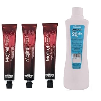 L'Oreal Majirel No. 5 . 6 Light Brown Red Reflect with Oxidant Creme 20 Vol 6% Developer (Set of 4) with Mixing Bowl and Brush