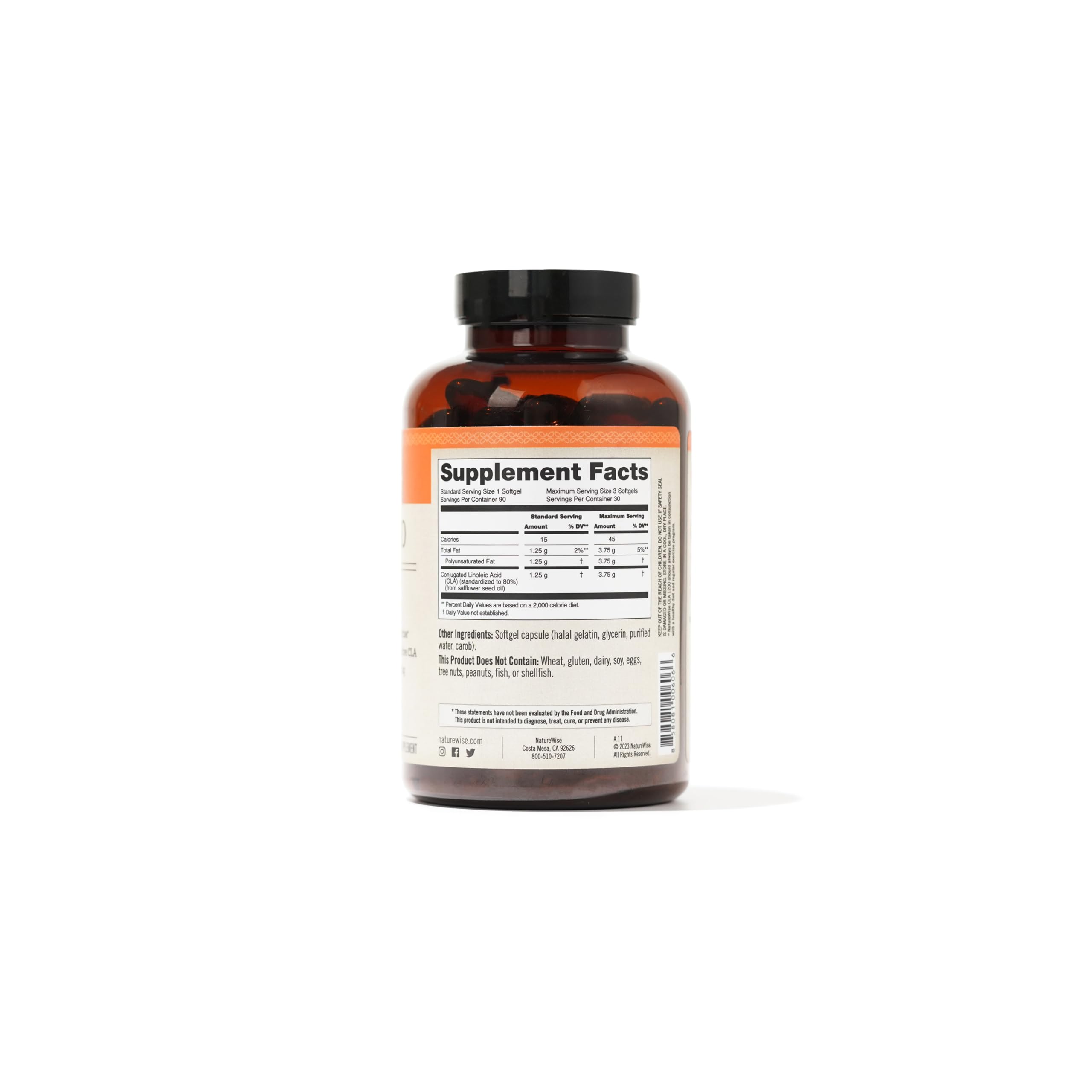 NatureWise CLA 1250 - Conjugated Linoleic Acid Supplement for Women and Men, Not Stimulating, Supports Healthy Weight, Fitness Goals - Non-GMO, Gluten Free - 90 Softgels[1-Month Supply]