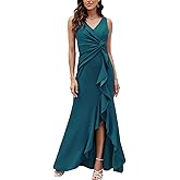 FQA Formal Evening Dresses for Women Elegant Evening Party Prom Dress Long Sexy V Neck Sleeveless Split Wrap