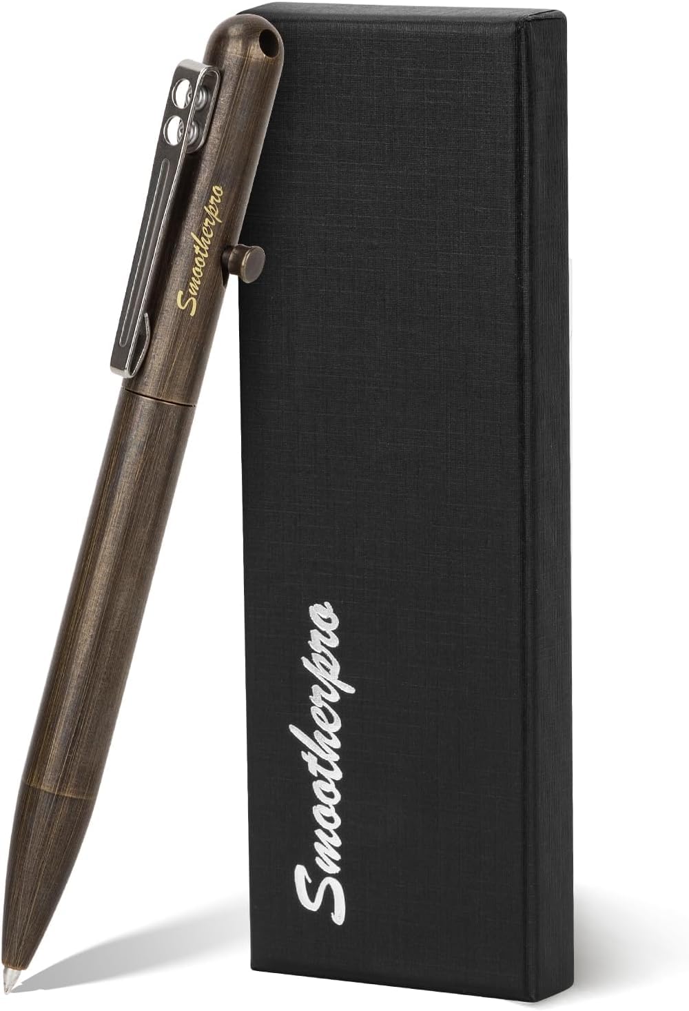 SMOOTHERPRO Ballpoint Pen | Solid Brass Bolt Action Pen | Compatible with Parker Refill | Stainless Steel Pen Clip Heavy Duty | for Tremor Parkinson Arthritic Business (SP02BK) | Color Black