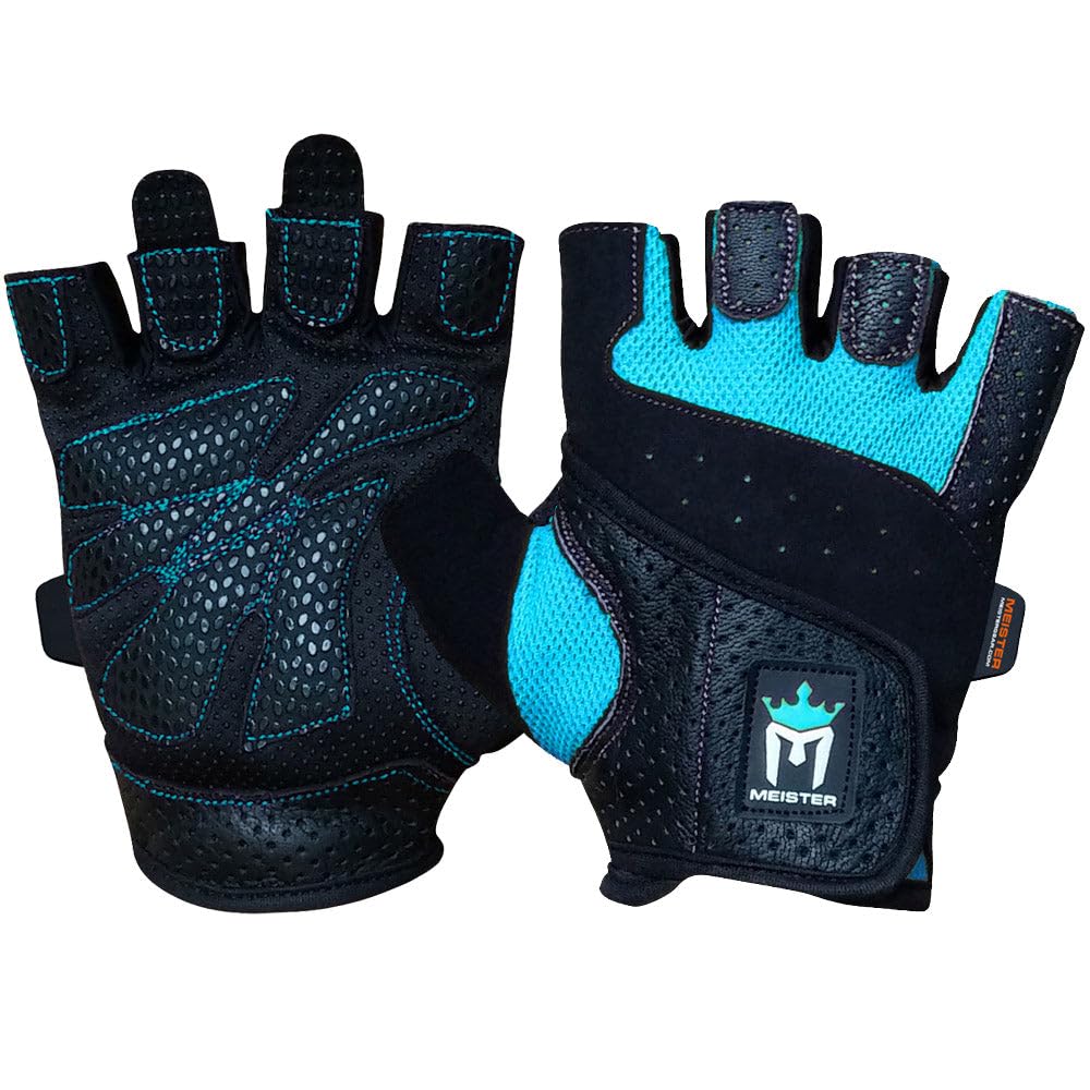 Meister Women's Fit Grip Weight Lifting Gloves w/Washable Amara Leather - Turquoise - X-Large