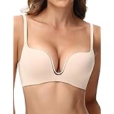 Upushall Push Up Padded Bras for Women Wireless Add 2 Cups Plunge Low Cut Bombshell Seamless Bra Nude 36B