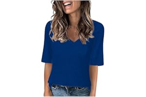 NaRHbrg Women's V Neck T Shirts Half Sleeve Tops Casual Solid Summer Tees Dressy Spring Fashion 2026 Work Blouses