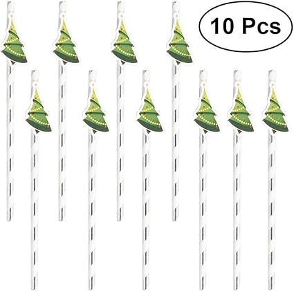 Amazon Com Nuolux Paper Christmas Drinking Straws With Toppers For Christmas Party 10 Pcs Tree Toys Games