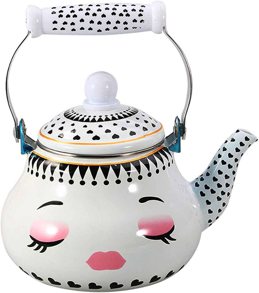 teapot for stovetop Enamel, Kettle teel with Enamel Finish Perfect Addition to Any Kitchen, Cute Teapot, Kitchen Accessories, Animal Retro Kettle for Gas Top or Electric Stoves Shy 1.5 Liter