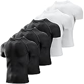 Niksa Men's Compression Shirts 3/5 Pack,Short Sleeve Athletic Compression Tops Cool Dry Workout T Shirt
