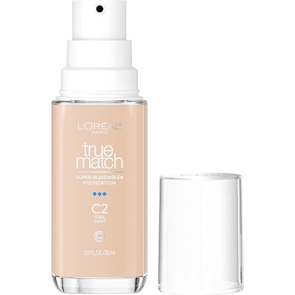 L’OREAL PARIS TRUE MATCH SUPER-BLENDABLE FOUNDATION, MEDIUM COVERAGE LIQUID FOUNDATION MAKEUP, C2, LIGHT, 1 FL OZ
