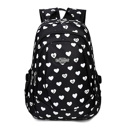 Abshoo Heart Printed School Backpacks For Girls Cute Primary School Bookbags (Black)