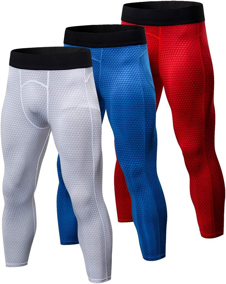 3 Pack Mens 3/4 Leggings Quick Dry Compression Base Layer Running Tights Sport Pants