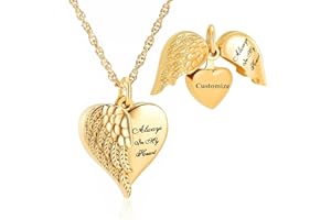 shajwo Cremation Jewelry Angel Wing Heart Urn Necklaces for Ashes Memorial Keepsake Pendant for Women Men