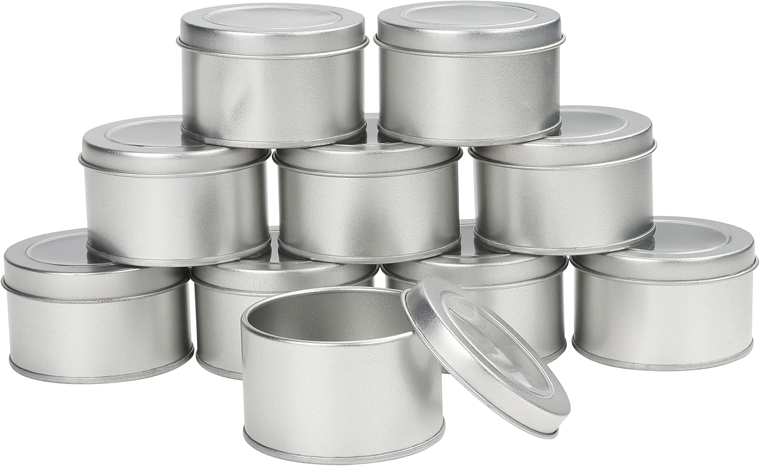 Kurtzy Round Silver Aluminium Tin with Lids (10 Pack) - 6.5 x 4cm/2.56 x 1.57 Inches - Empty Metal Storage Travel Tins - Container Pots for DIY Crafts