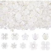 SUNNYCLUE 600Pcs 10 Styles Acrylic Floral Beads Flower Bead Caps Bulk White Frosted Clear Assorted Spring Flowers Shaped Loose End Spacers for Jewelry Making Bracelets Necklaces DIY Craft Supplies