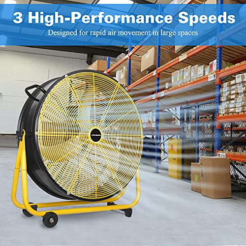 KEN BROWN 24 Inch Metal Floor Drum Fan, 120W Energy Saving,3 Speeds