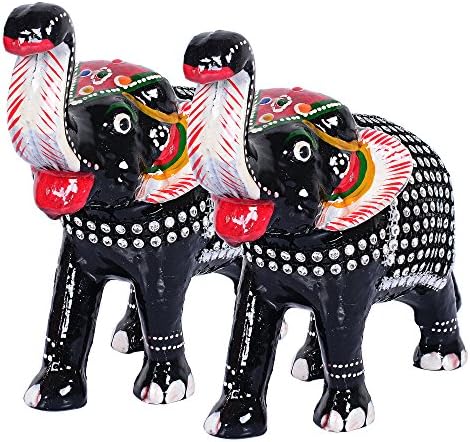 Jaipuri Haat Paper Mache Hand Crafted Standard size elephant in Kundan Minakari Work in Pair