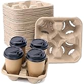 UBozeuiv Disposable Compostable Drink Carriers, 100 Pack | Paper Pulp Cup Holder for 4 Cups (8-32 oz) | Biodegradable Tray for Coffee, Bubble Tea, Takeout & Delivery