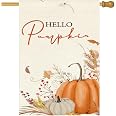 RABUSOFA Herbst-Gartenflagge 'Hello Pumpkin' – 30,5 X 45,7 Cm, Doppelseitig, Mit Kürbissen & Blättern, Aus Wetterfestem Polyester