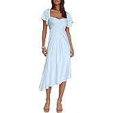 2026 Satin Cowl Neck Flutter Sleeve Midi Dress Silk Sexy Tie Back Asymmetrical Hemline Formal Long Dresses for Wedding Guest